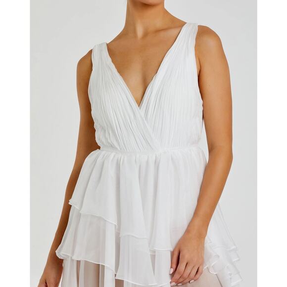 NEW leena Mac Duggal 55320 High Low Tiered Gown Built in Bodysuit Size 4 - Picture 3 of 11